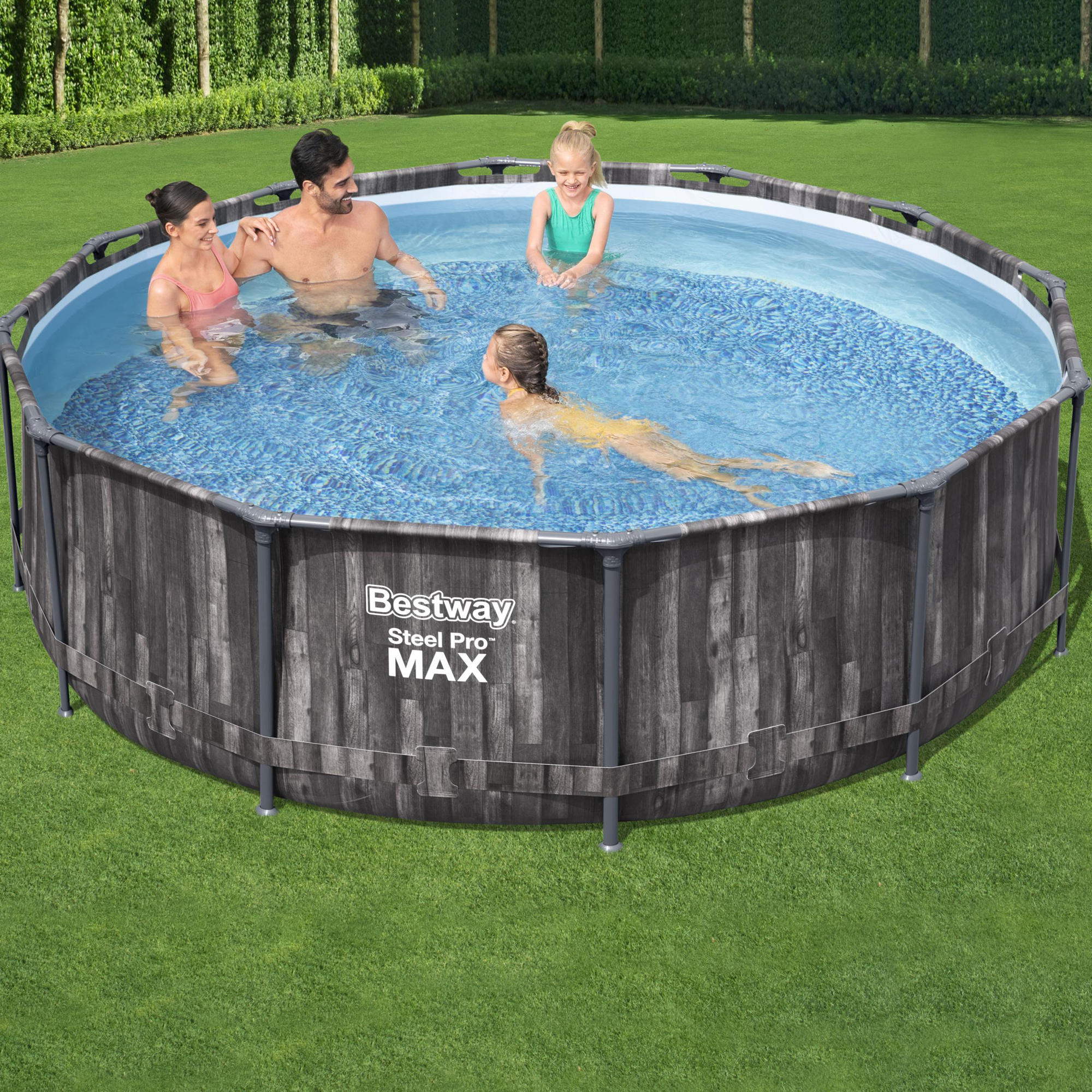Pool-Set Holz-Optik MAX™ Ø x 100 Pro 366 cm, Filterpumpe Frame mit Steel